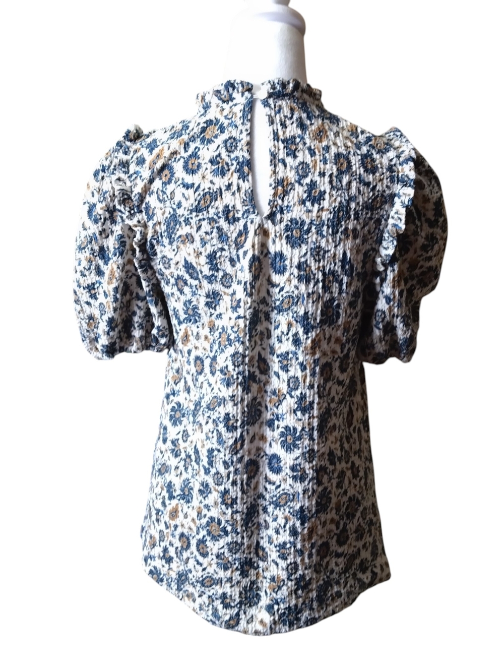 LOFT Floral Puff Short Sleeve Ruffle Accent Size Small Blouse Girly Boho - Picture 5 of 7